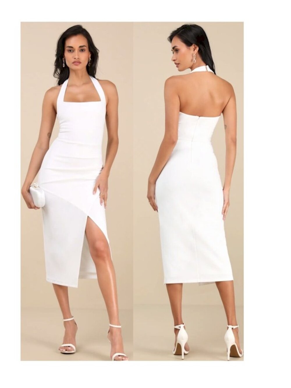 Lulus Prominent Charm White Halter Bodycon Tulip Midi Dress Size Large New NWT